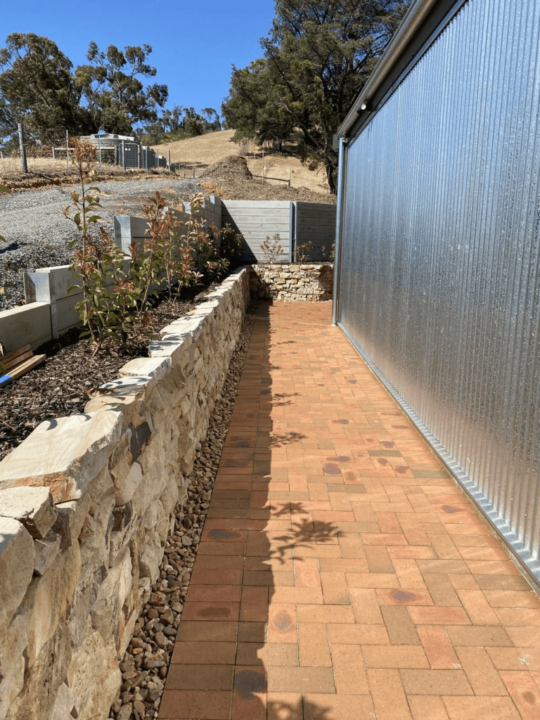 Retaining walls around a large bespoke shed